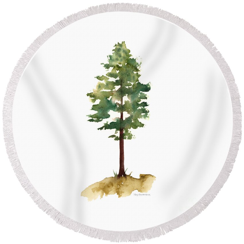 Tall Pine Trees Round Beach Towels