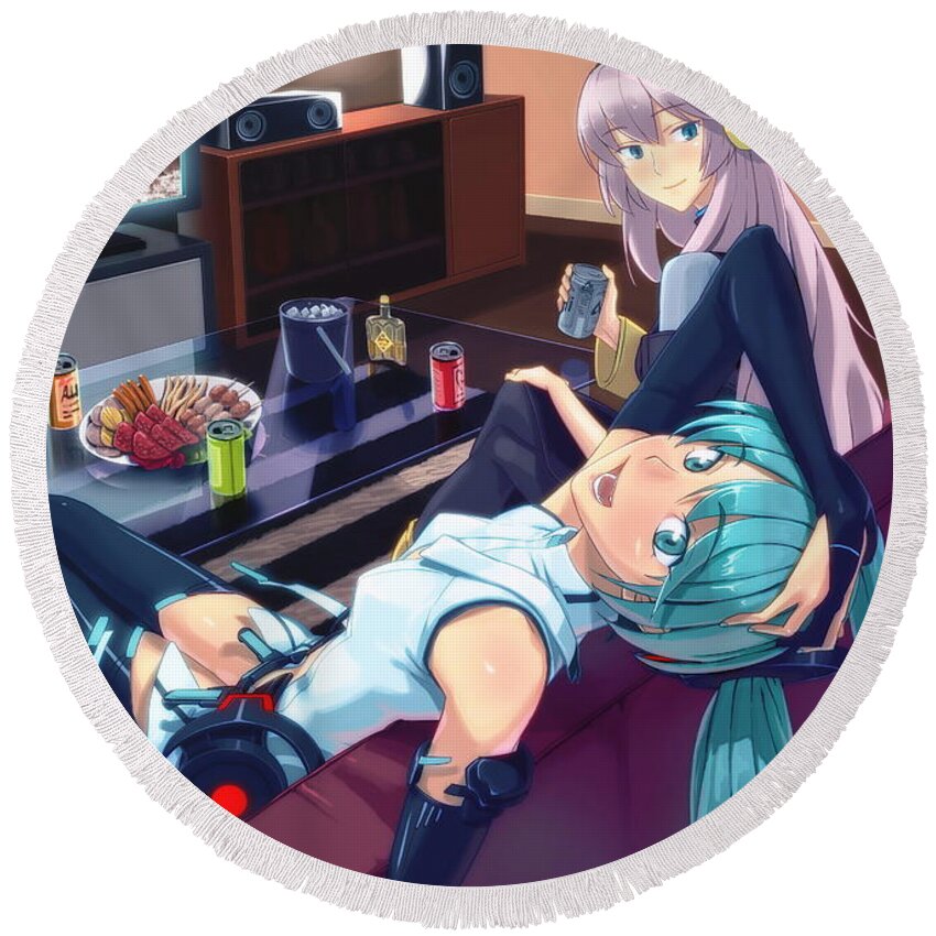 Vocaloid Round Beach Towel featuring the digital art Vocaloid #88 by Super Lovely