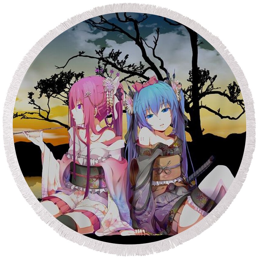 Vocaloid Round Beach Towel featuring the digital art Vocaloid #89 by Super Lovely