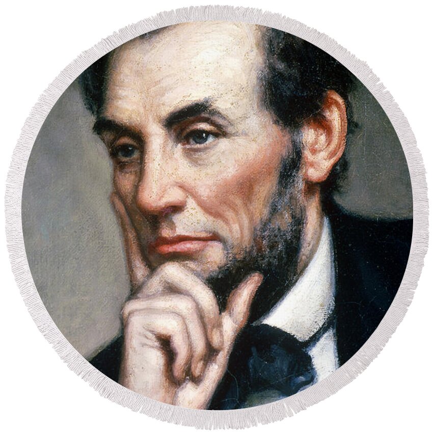 Abraham Lincoln Round Beach Towel featuring the photograph Abraham Lincoln 16th American President #9 by Photo Researchers