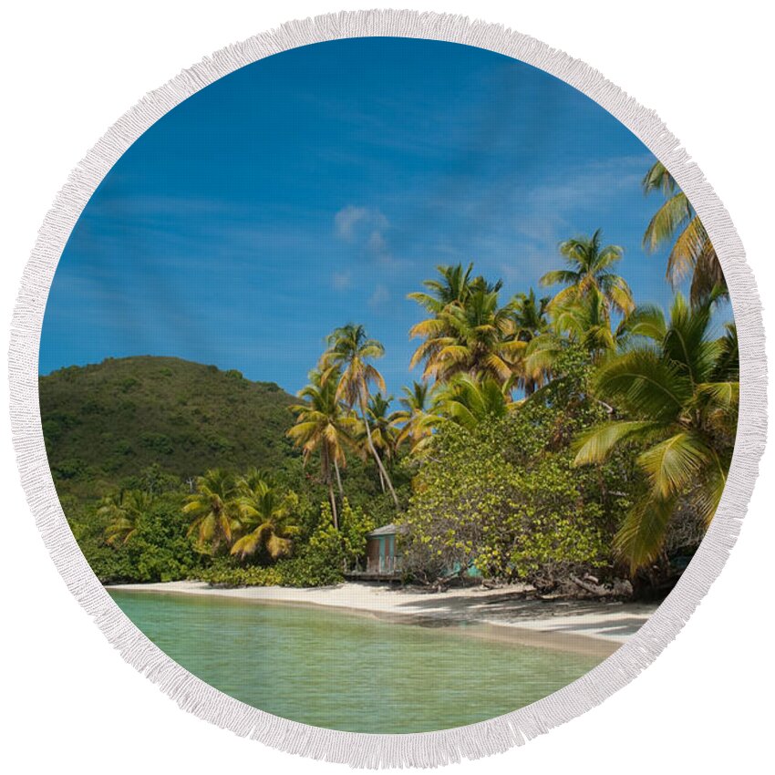 Virgin Islands Round Beach Towel featuring the photograph Cinnamon Bay beach on Saint John - United States Virgin Island #9 by Anthony Totah