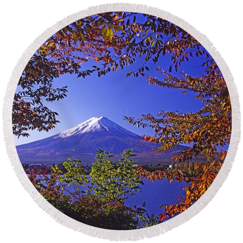 Japan Round Beach Towel featuring the photograph Mount Fuji in Autumn by Michele Burgess