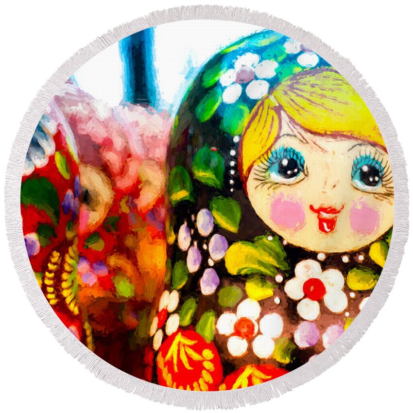 Puzzle Doll Round Beach Towel featuring the photograph Vibrant Russian Matrushka Doll by John Williams