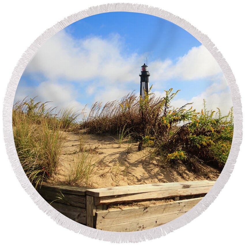 Cape Henry Lighthouse Round Beach Towel featuring the photograph A Beacon in the Sand by Joni Eskridge