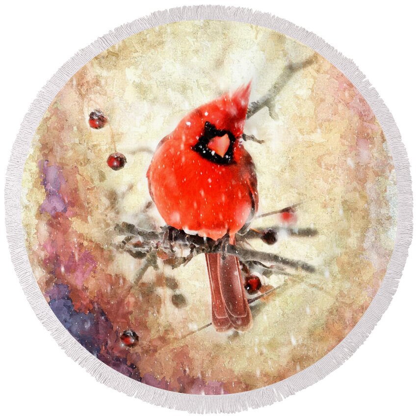 Northern Cardinal Round Beach Towel featuring the photograph A Beautiful Thing by Betty LaRue