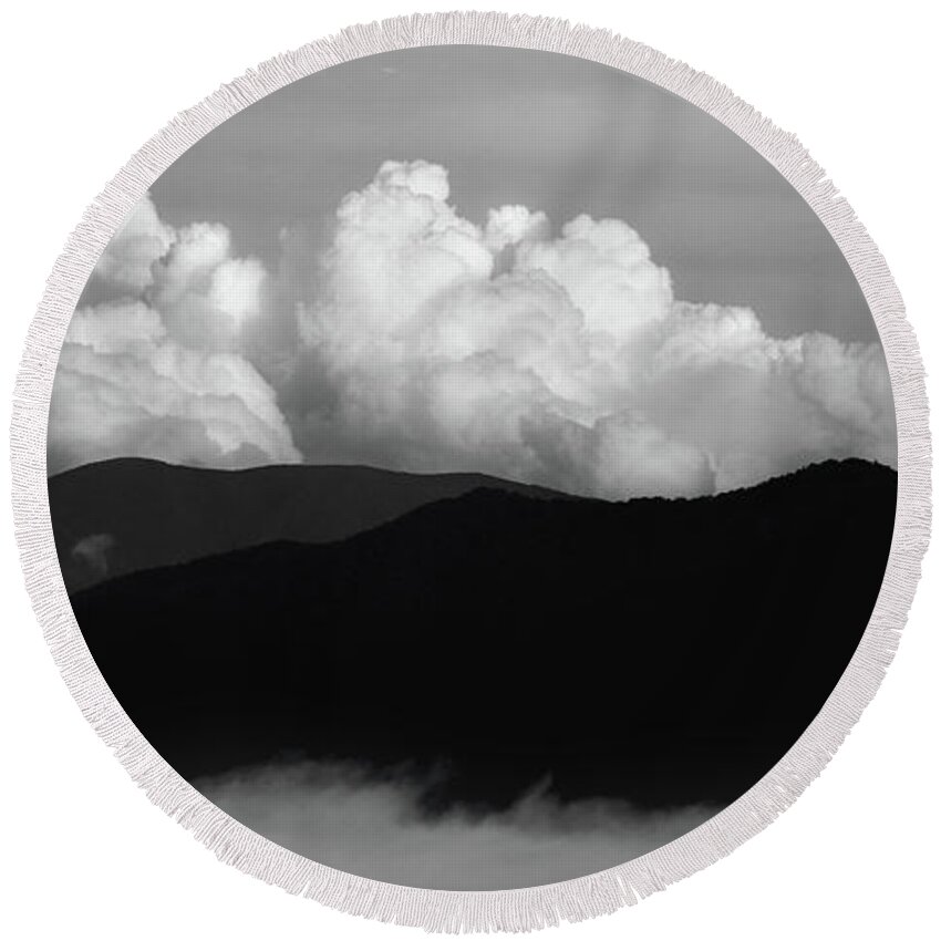 Smoky Mountains Round Beach Towel featuring the photograph A Black And White Day by Mike Eingle