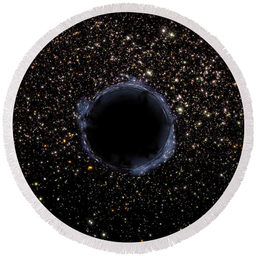 Color Image Round Beach Towel featuring the digital art A Black Hole In A Globular Cluster by Stocktrek Images