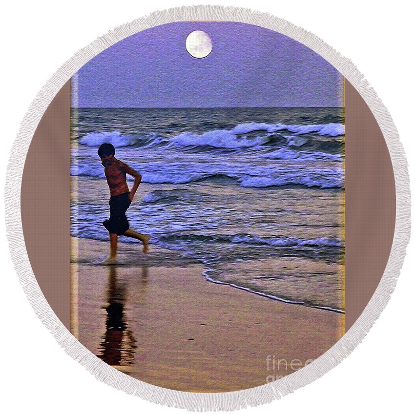 Beach Round Beach Towel featuring the photograph A Boy's Beach Run by Lydia Holly