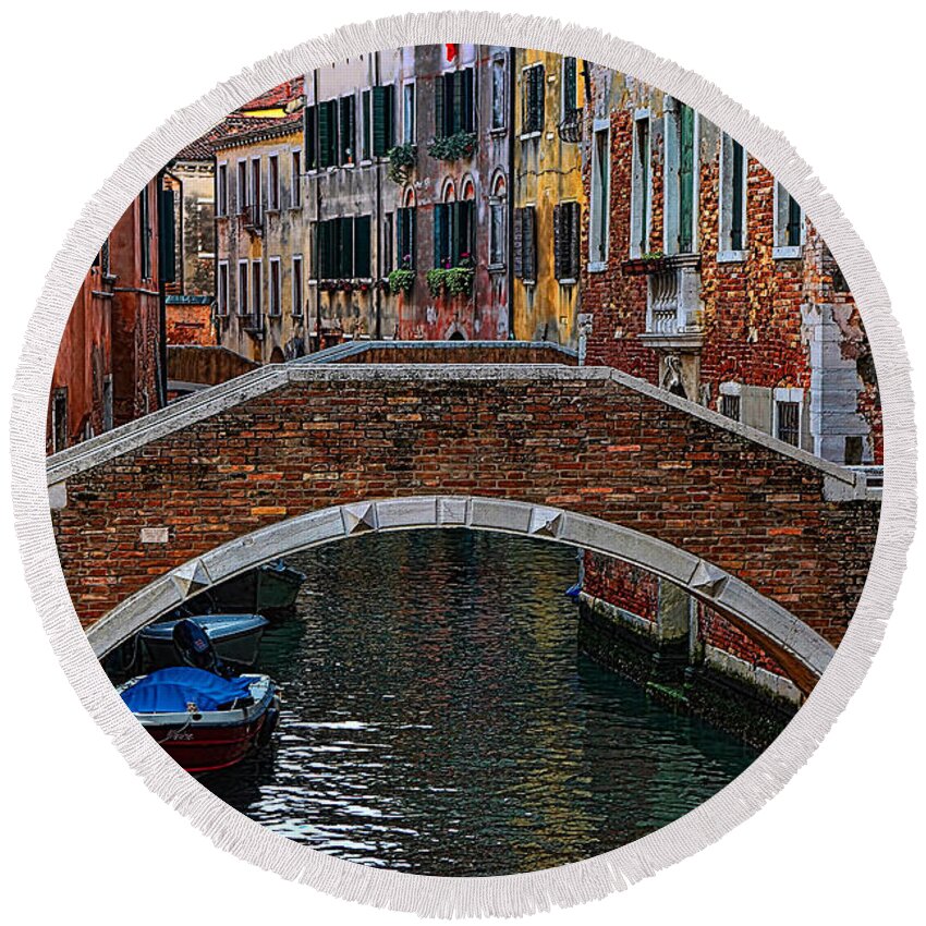 Europe Photo Round Beach Towel featuring the photograph A Canal in Venice by Tom Prendergast