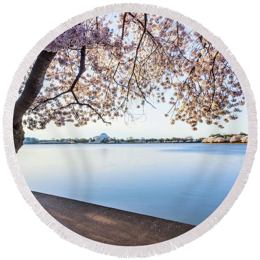 Cherry Blossoms Round Beach Towel featuring the photograph A Classic by Edward Kreis