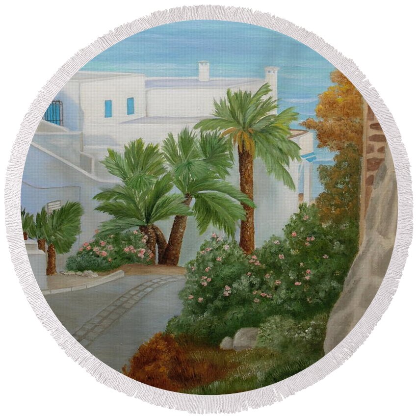 Beach Round Beach Towel featuring the painting A Corner In San Jose by Angeles M Pomata
