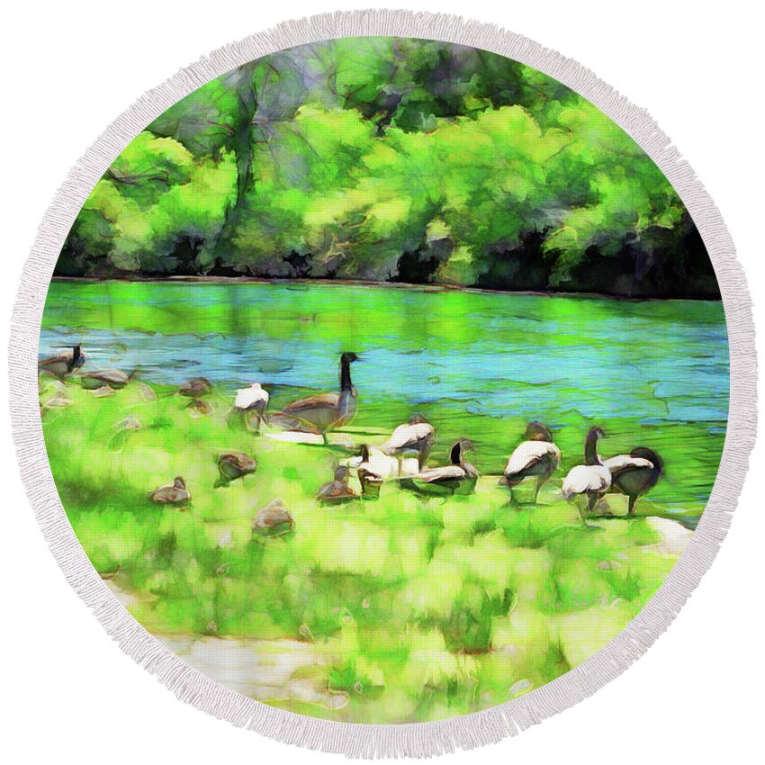 Dufferin Islands Round Beach Towel featuring the digital art A Day At The Beach by Leslie Montgomery