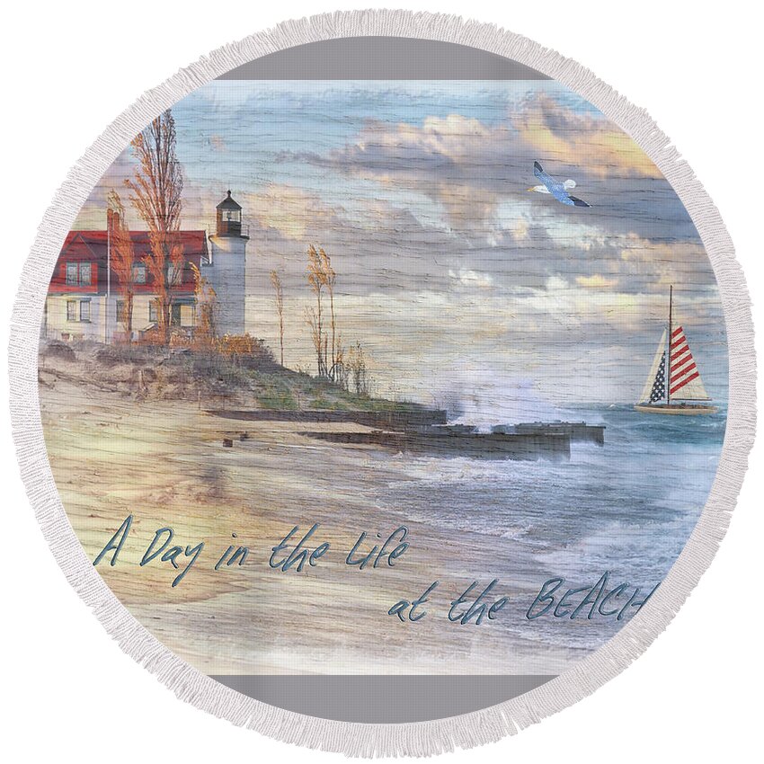 Beach Round Beach Towel featuring the digital art A Day in the Life at the Beach by Nina Bradica