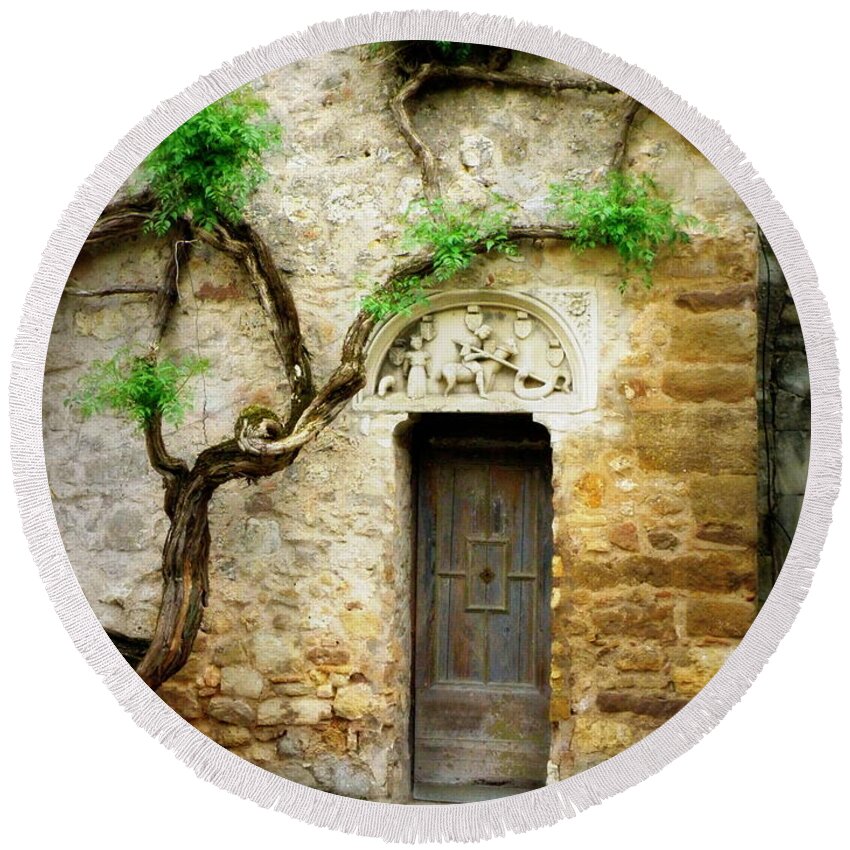 Door Round Beach Towel featuring the photograph A Door in the Cloister by Lainie Wrightson