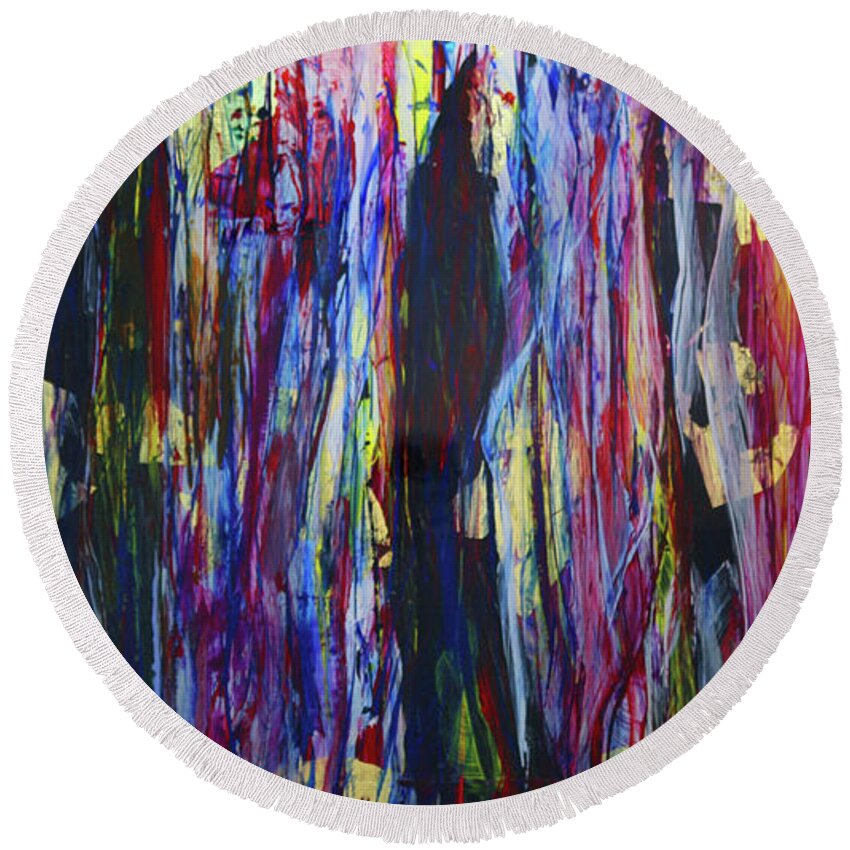 Abstract Round Beach Towel featuring the painting A Face In The Crowd by Jack Diamond