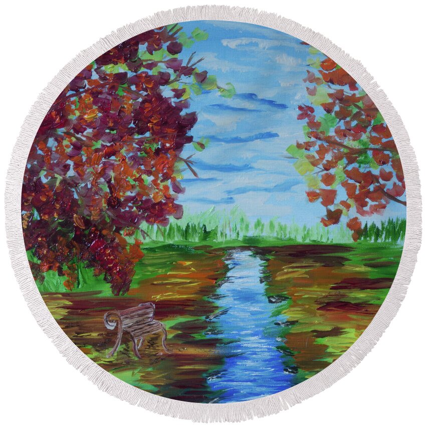Oil Round Beach Towel featuring the painting A Fall Day by Donna Brown