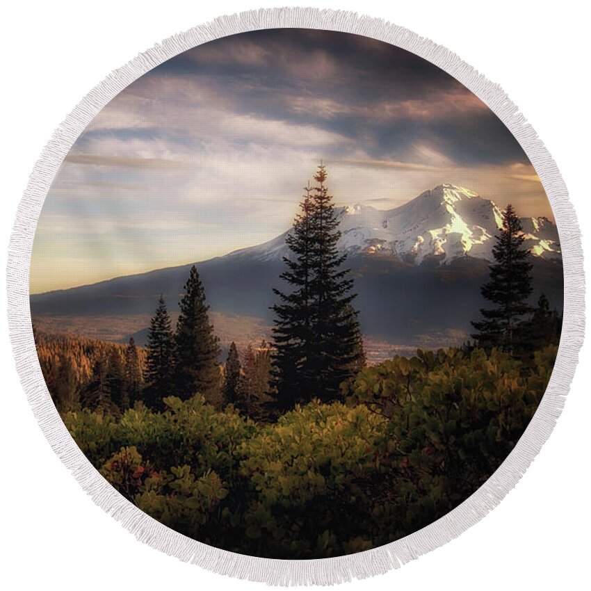 Black Butte Round Beach Towel featuring the photograph A Favorite View by Marnie Patchett