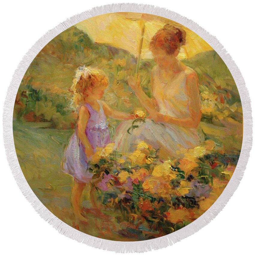 #impressionistartist Round Beach Towel featuring the painting A Flower For My Mother by Diane Leonard