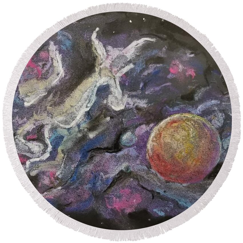  Round Beach Towel featuring the pastel A Galaxy Far Far Away by Vincent Matheney