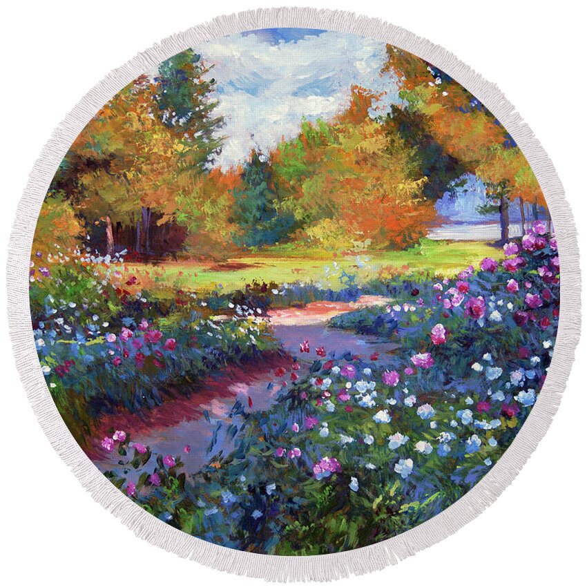 Landscape Round Beach Towel featuring the painting A Garden On The Hudson by David Lloyd Glover