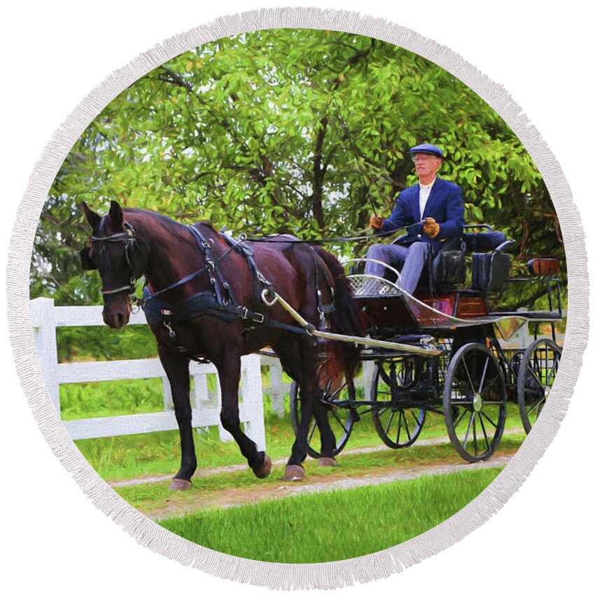 Horse Round Beach Towel featuring the photograph A Gentleman's Sunday Ride by Sharon McConnell