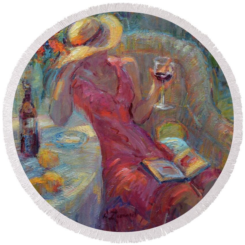Impressionist Artist Round Beach Towel featuring the painting A Glass of Red by Diane Leonard