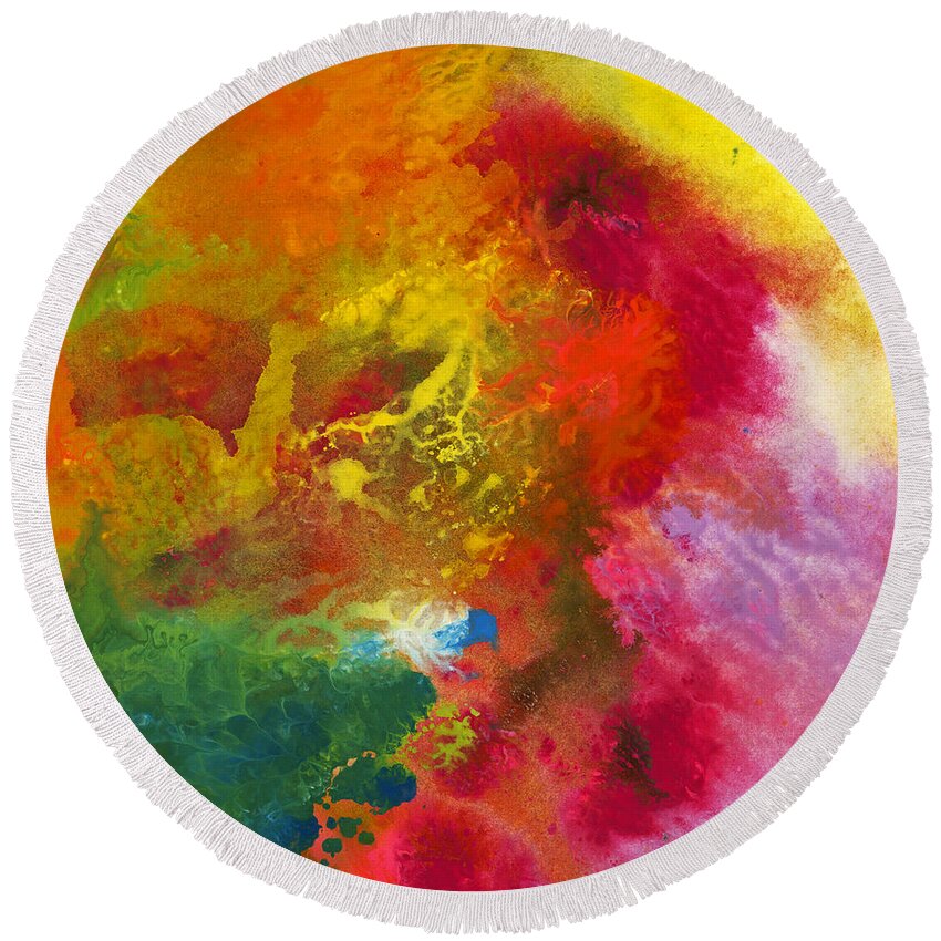 Abstract Round Beach Towel featuring the painting A Journey Through Color by Darice Machel McGuire