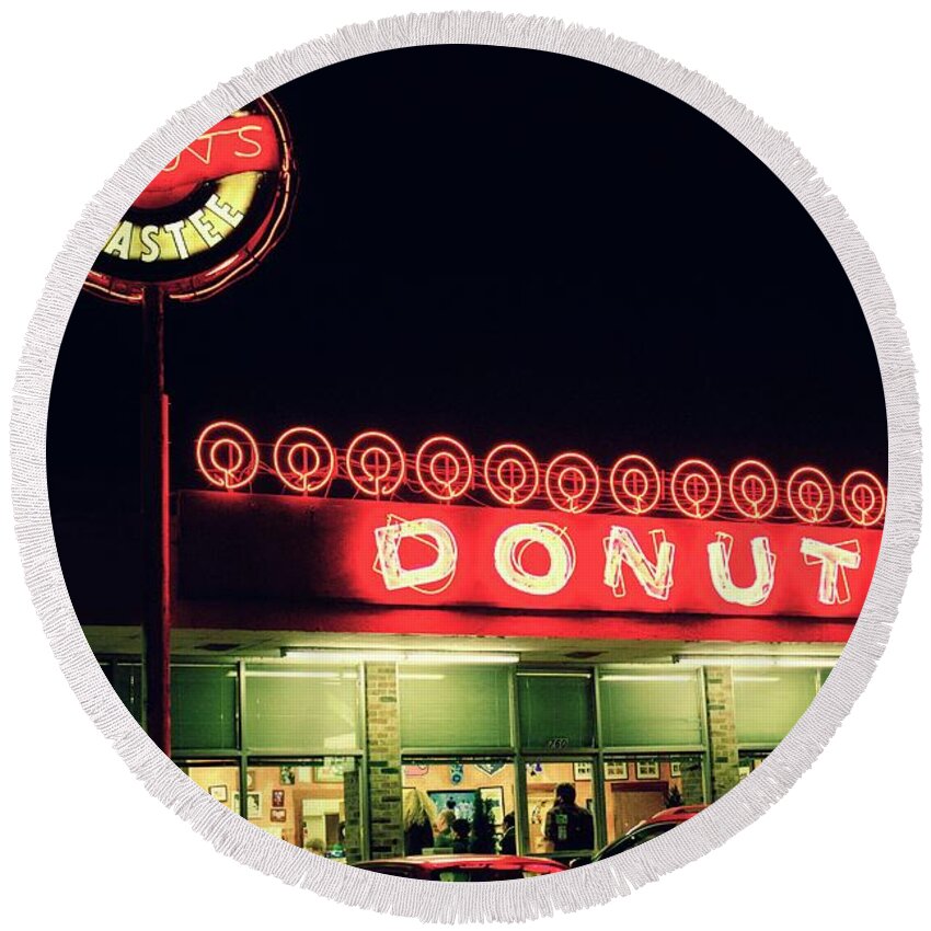 Donuts Round Beach Towel featuring the photograph A Light in the Darkness by Alice Mainville