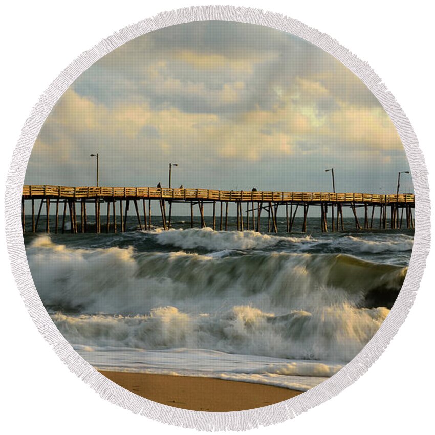 Outer Banks Round Beach Towel featuring the photograph A Little Too Rough by Jamie Pattison