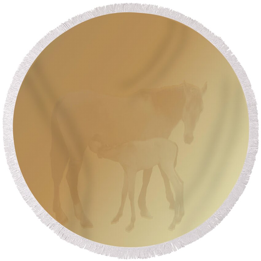 Horse Horses Art Mare And Colt Pictures Buckskin Appaloosa Filly Image Equine Art Saskatchewan Artist Round Beach Towel featuring the photograph A Mare and Colt by Andrea Lawrence