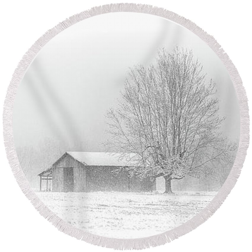 Kentucky Round Beach Towel featuring the photograph A Midland Snow Storm by Randall Evans