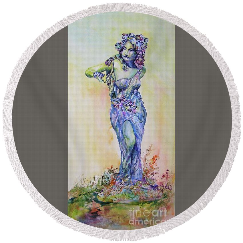 Statue Round Beach Towel featuring the painting A Moment In time by Mary Haley-Rocks