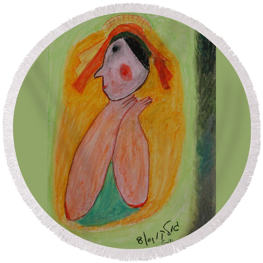 Mother Round Beach Towel featuring the painting A mother's view of Baby by Harris Gulko