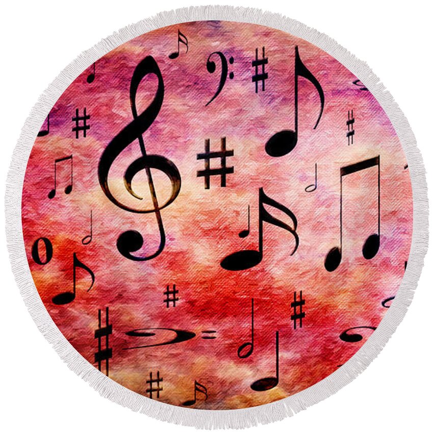 Abstract Round Beach Towel featuring the digital art A Musical Storm 4 by Andee Design