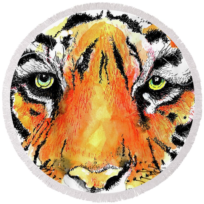 Tigers Round Beach Towel featuring the painting A Nice Tiger by Terry Banderas