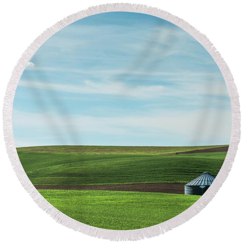 Agriculture Round Beach Towel featuring the photograph A pastoral scene from Palouse. by Usha Peddamatham