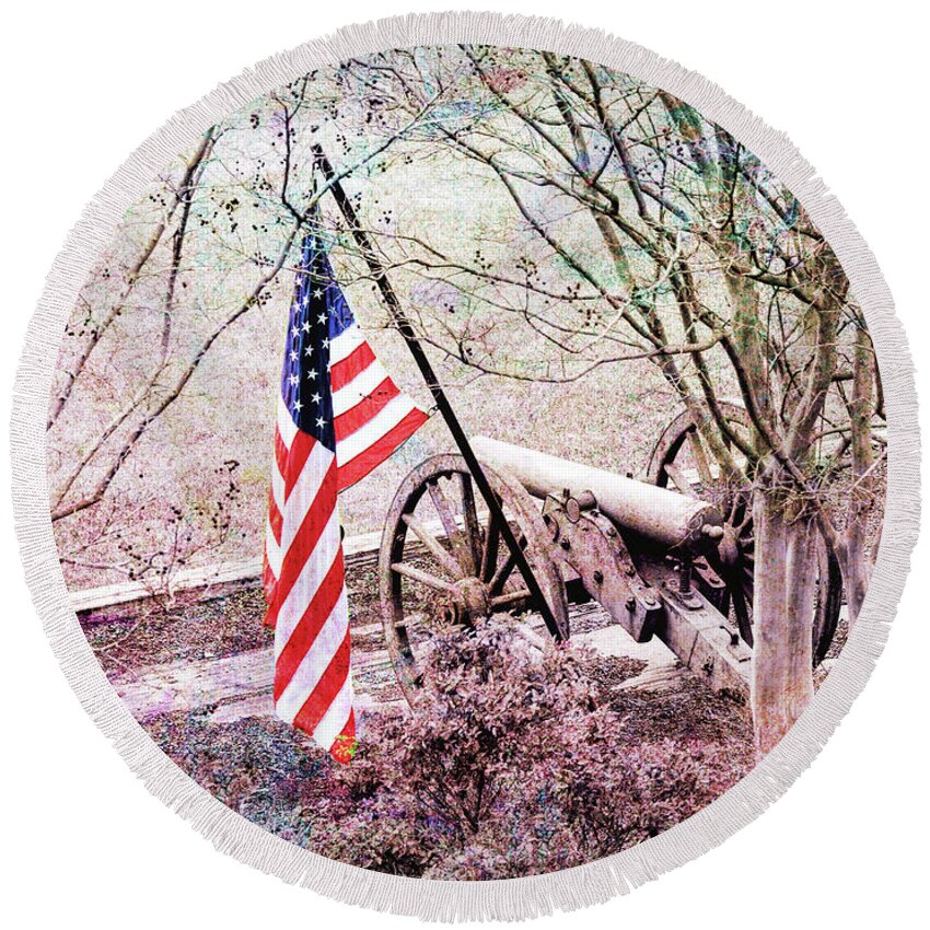 Flag Round Beach Towel featuring the photograph A Patriots Vision by Bonnie Willis