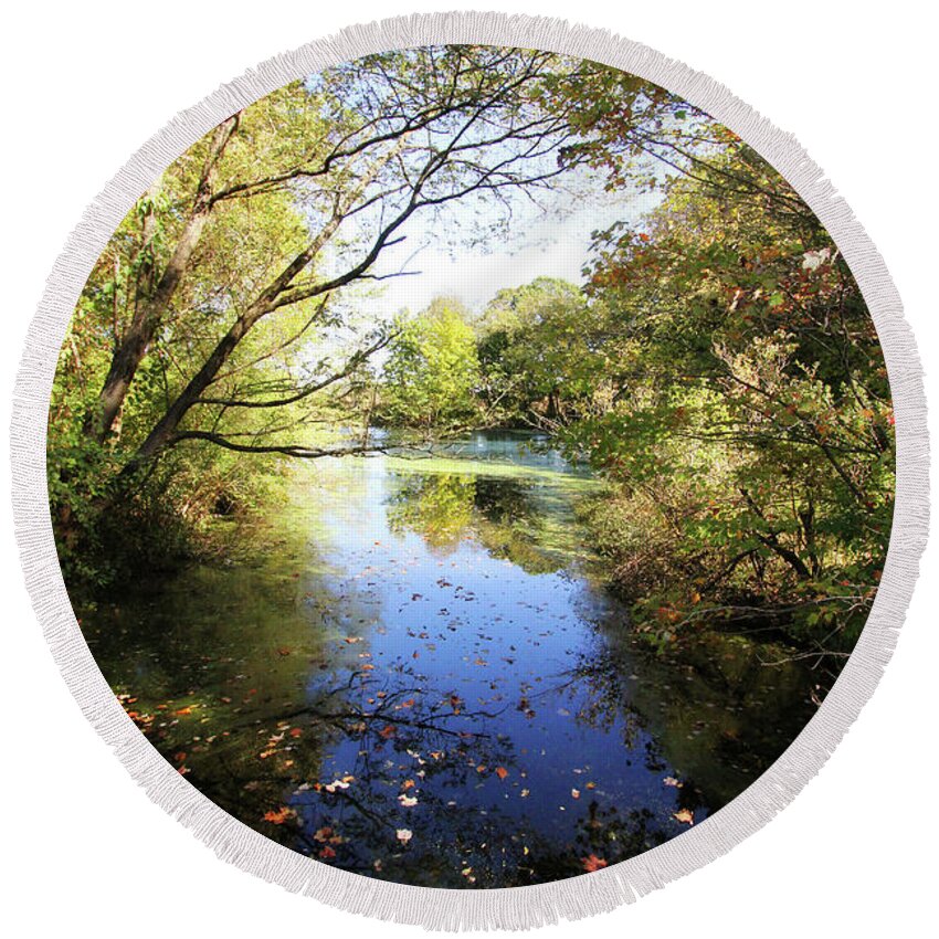 Landscape Round Beach Towel featuring the photograph A Peaceful Afternoon by Trina Ansel