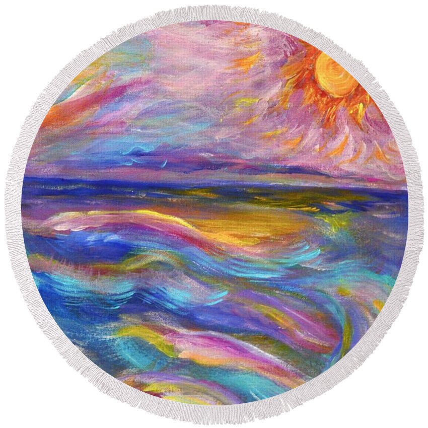 Abstract Painting Round Beach Towel featuring the painting A Peaceful Mind - Abstract Painting by Robyn King