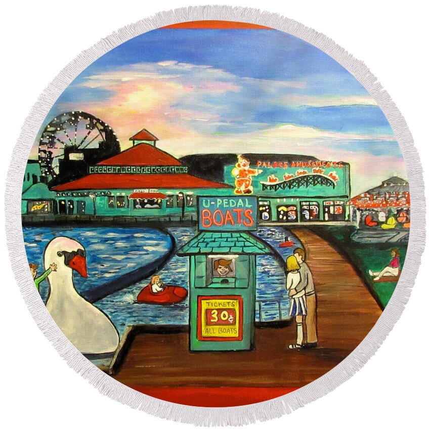 Asbury Park Art Round Beach Towel featuring the painting A Postcard Memory by Patricia Arroyo