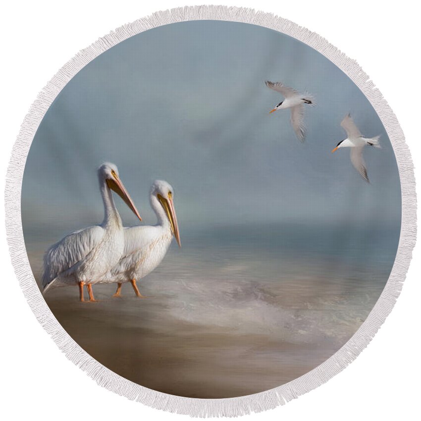 Landscape Round Beach Towel featuring the photograph A Quiet Morning by Kim Hojnacki