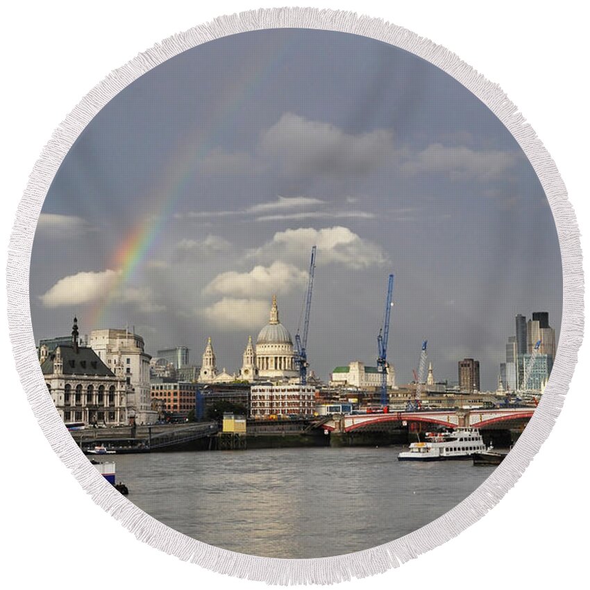 London Round Beach Towel featuring the photograph A rainbow over London by Dutourdumonde Photography