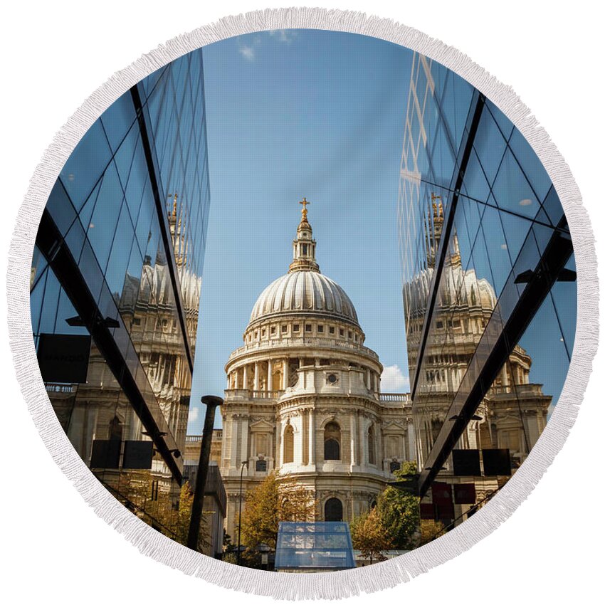 St Paul's Round Beach Towel featuring the photograph A Reflection on St' Paul's by Rick Deacon
