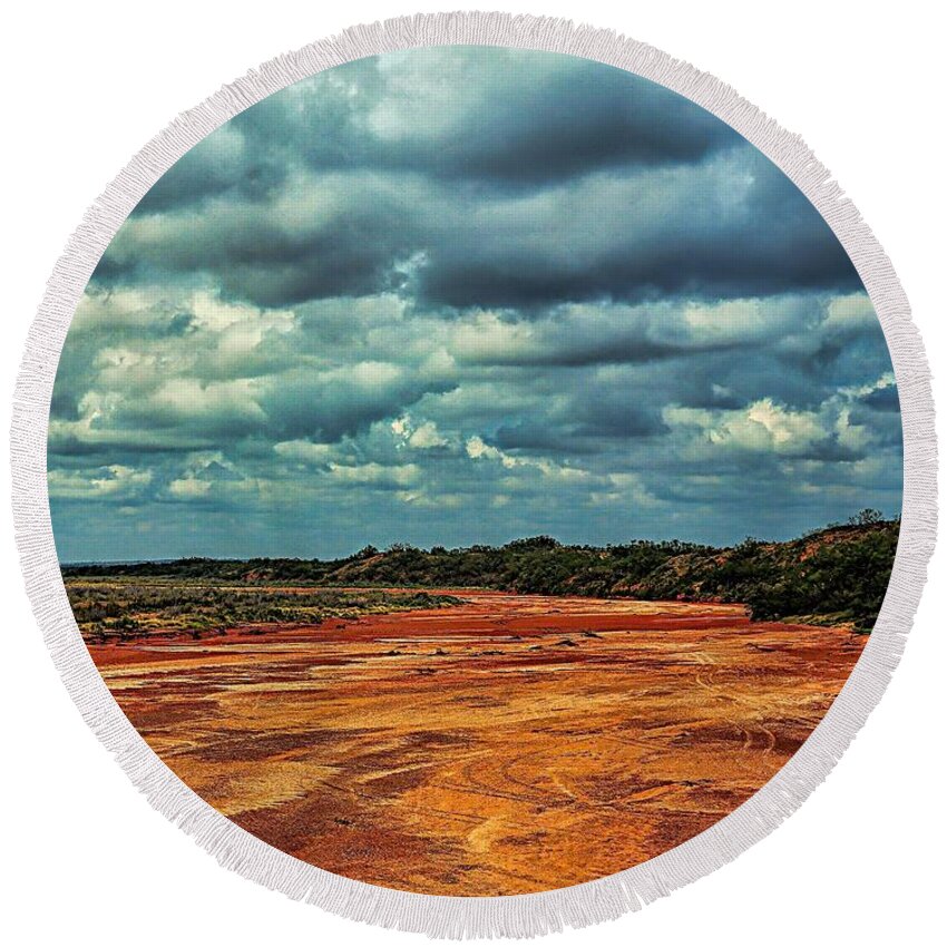 Landscape Round Beach Towel featuring the photograph A River of Red Sand by Diana Mary Sharpton