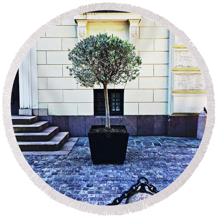 A Round Beach Towel featuring the photograph A Royal Tree by Tinto Designs