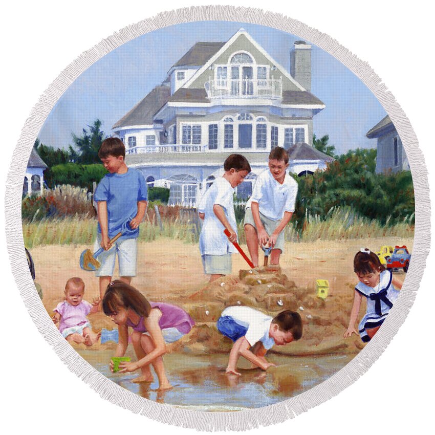 House Round Beach Towel featuring the painting A Sand Castle for Nana by Candace Lovely