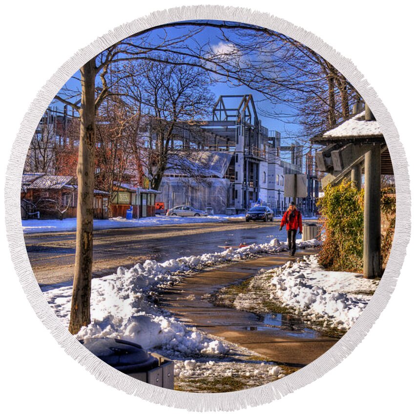 Scenic Round Beach Towel featuring the photograph A Sandpoint Winter by Lee Santa