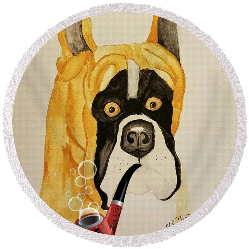 A Scooby-doo Moment Round Beach Towel featuring the painting A Scooby-Doo Moment by Maria Urso