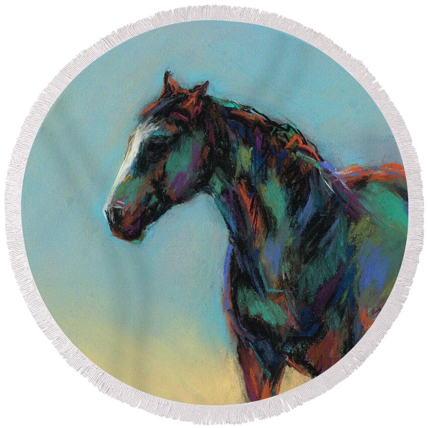 Equine Art Round Beach Towel featuring the pastel A Soft Breeze by Frances Marino