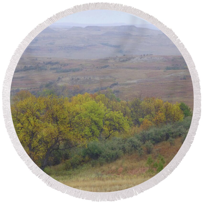 North Dakota Round Beach Towel featuring the photograph A Soft Rain in September by Cris Fulton